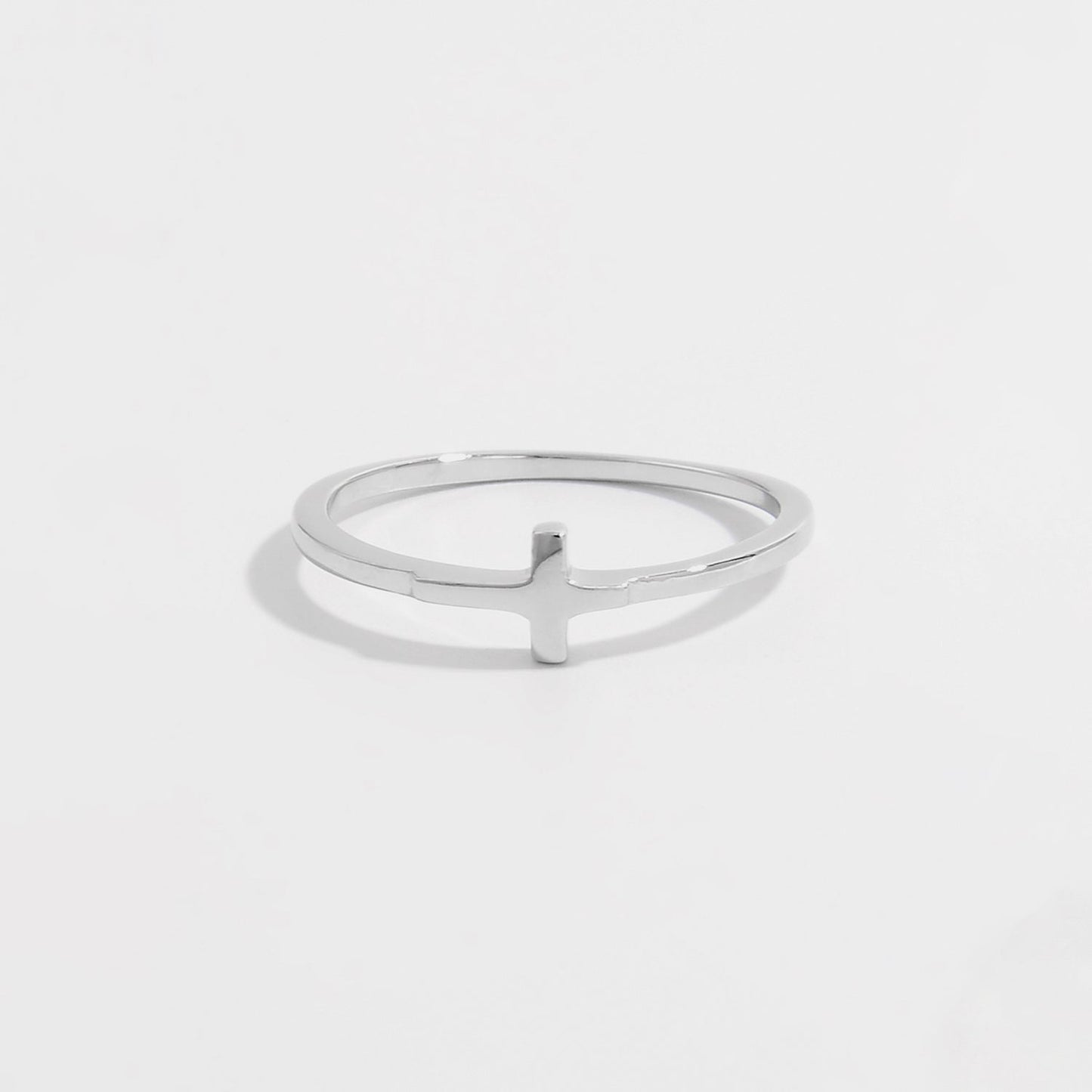 925 Sterling Silver Cross Ring on white background.