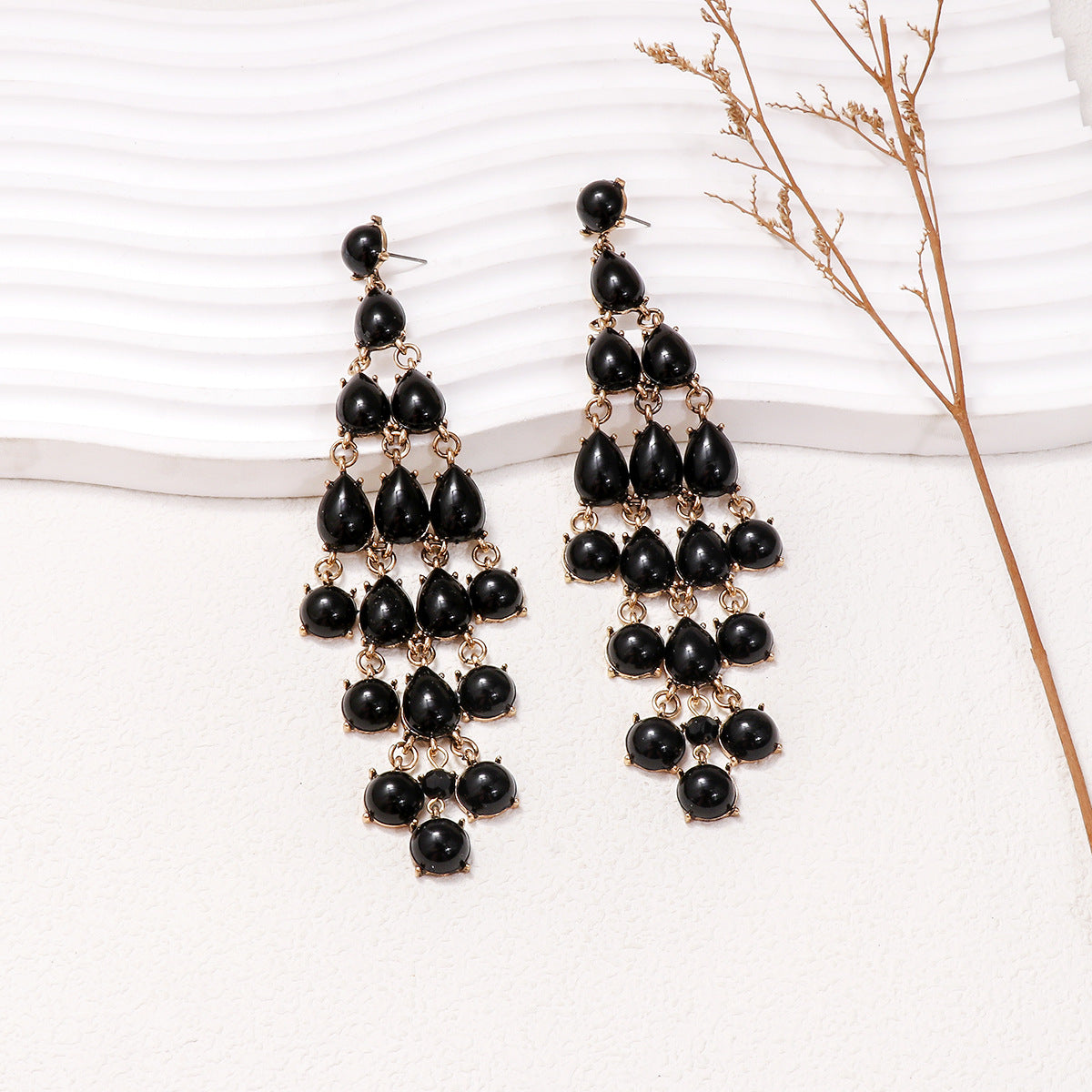 Alloy & Rhinestone Teardrop Earrings Black One Size