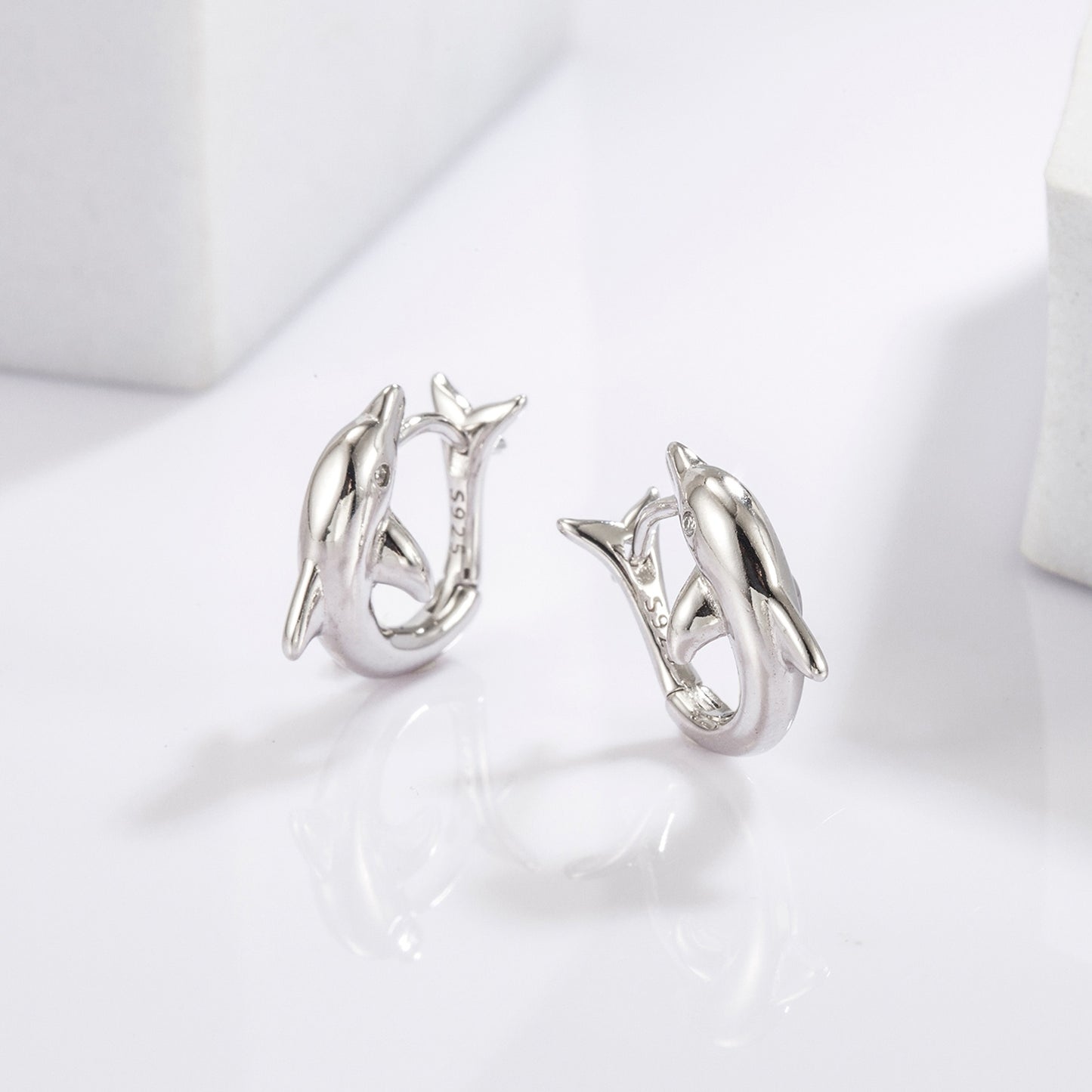 925 Sterling Silver Zircon Dolphin Earrings Silver One Size