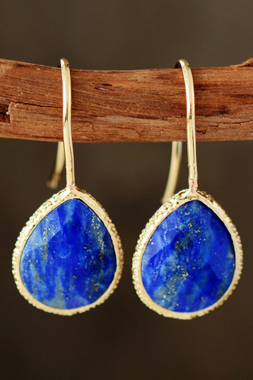 Handmade Natural Stone Teardrop Earrings Royal Blue One Size