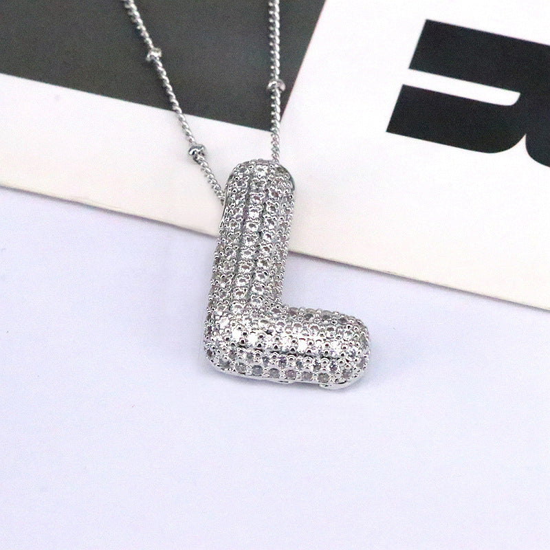 Copper Inlaid Zircon Letter Pendant Necklace Style L One Size