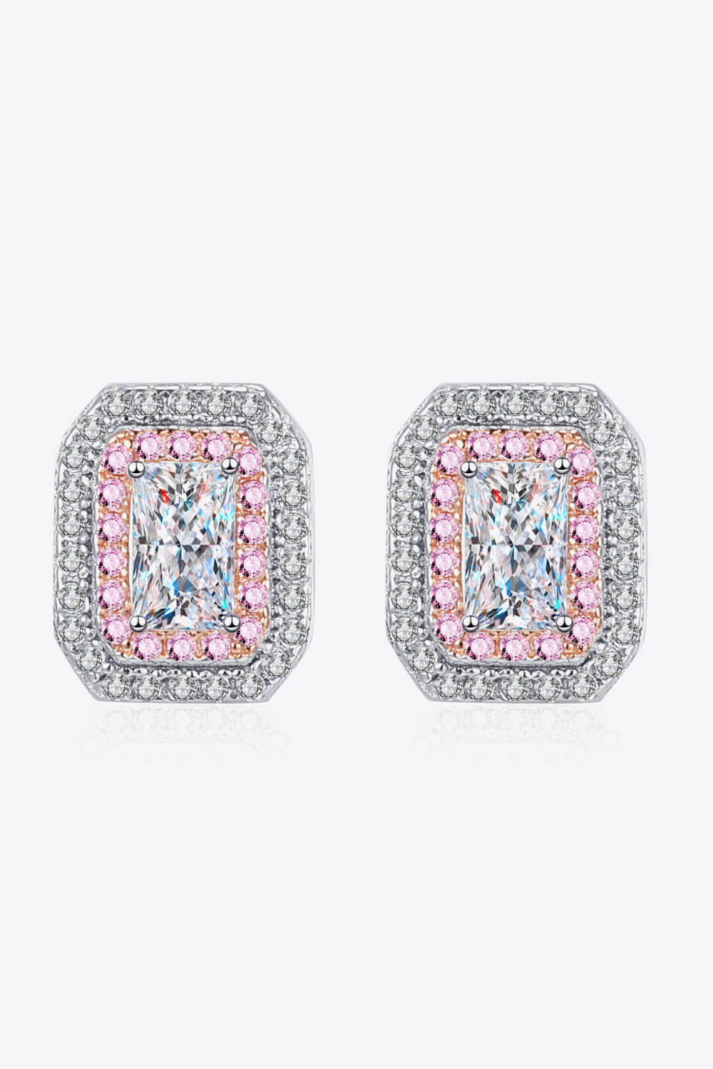1 Carat Moissanite and Zircon Contrast Geometric Stud Earrings Silver One Size