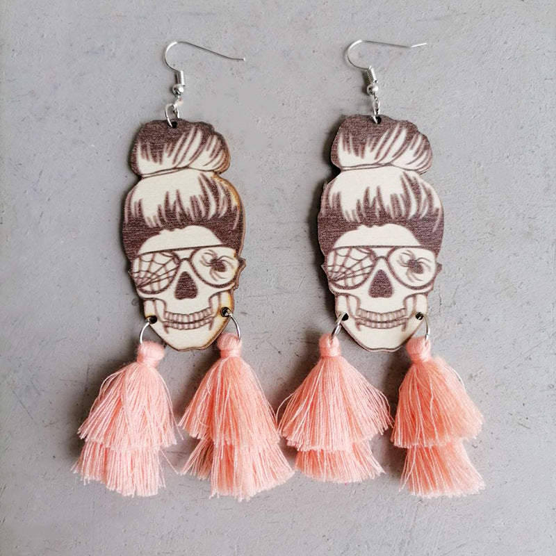 Spider Grandma Tassel Detail Dangle Earrings Watermelon pink One Size