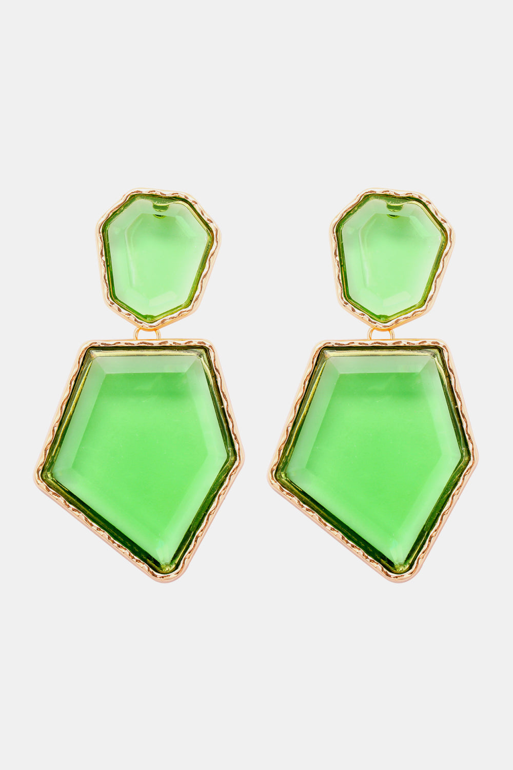 Geometrical Shape Zinc Alloy Frame Resin Dangle Earrings Neon Green One Size
