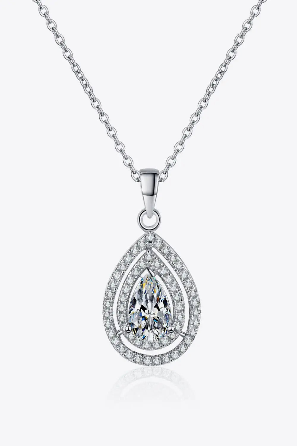 1 Carat Moissanite Teardrop Pendant Necklace Silver One Size
