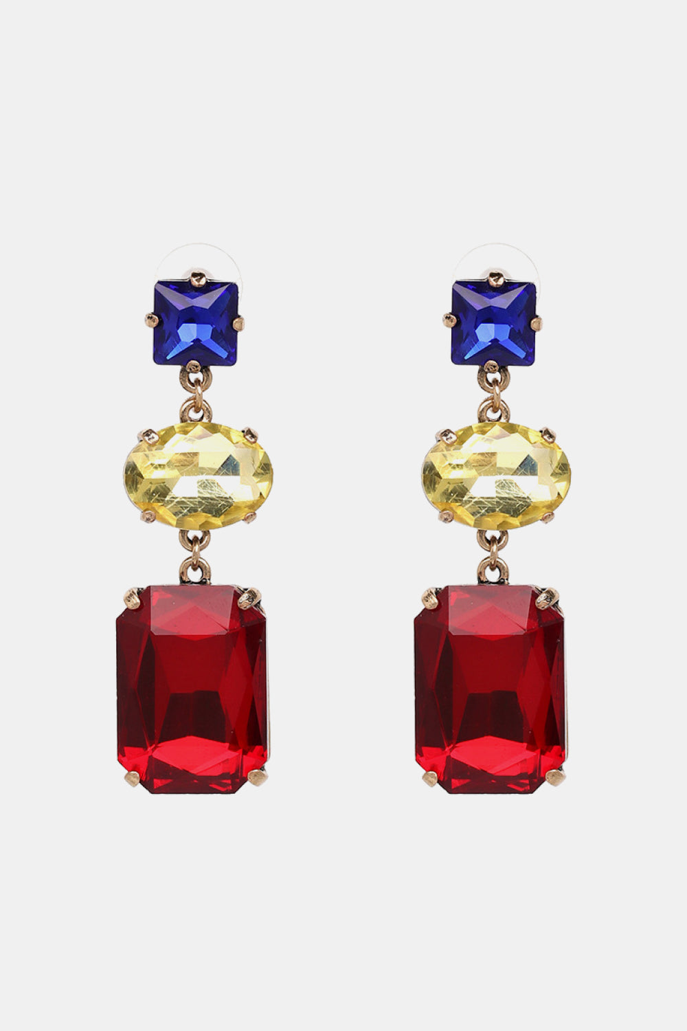 Geometrical Shape Glass Dangle Earrings Deep Red One Size