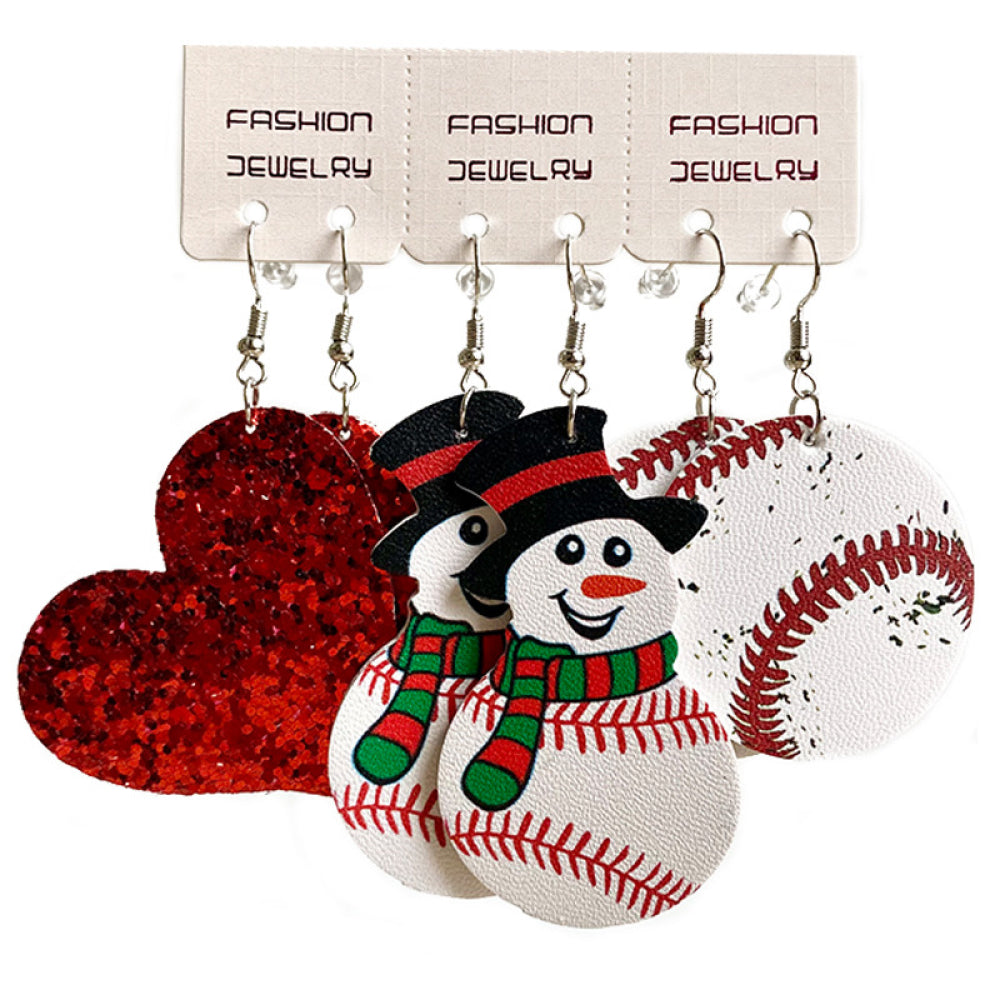 Snowman, Ball, and Heart Earrings Set Style C One Size