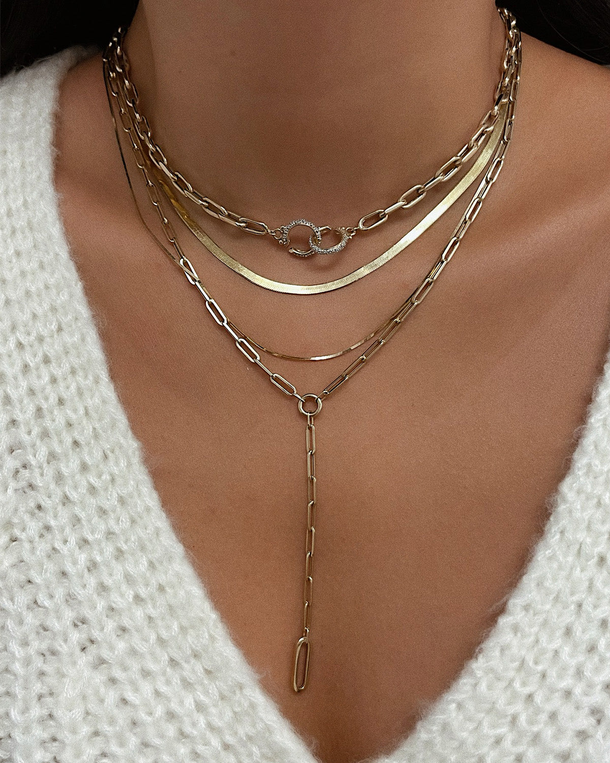 14k Gold Large Open Link Chain with Diamond Handcuffs Necklace