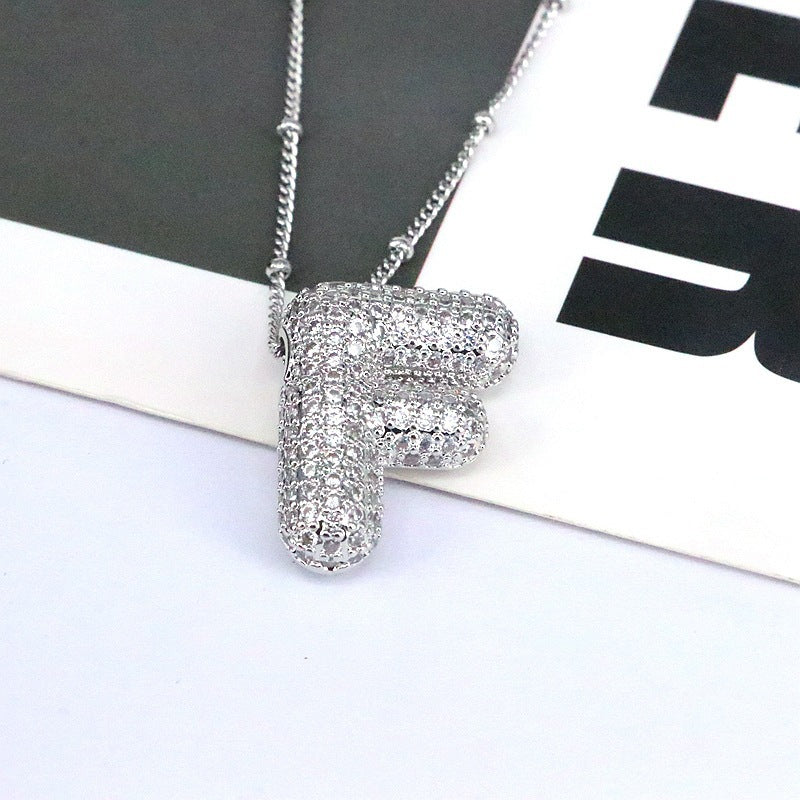 Copper Inlaid Zircon Letter Pendant Necklace Style F One Size