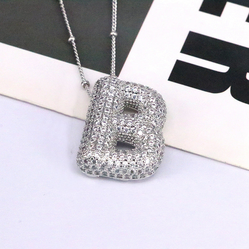 Copper Inlaid Zircon Letter Pendant Necklace Style B One Size
