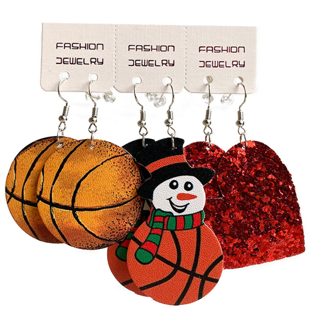 Snowman, Ball, and Heart Earrings Set Style E One Size