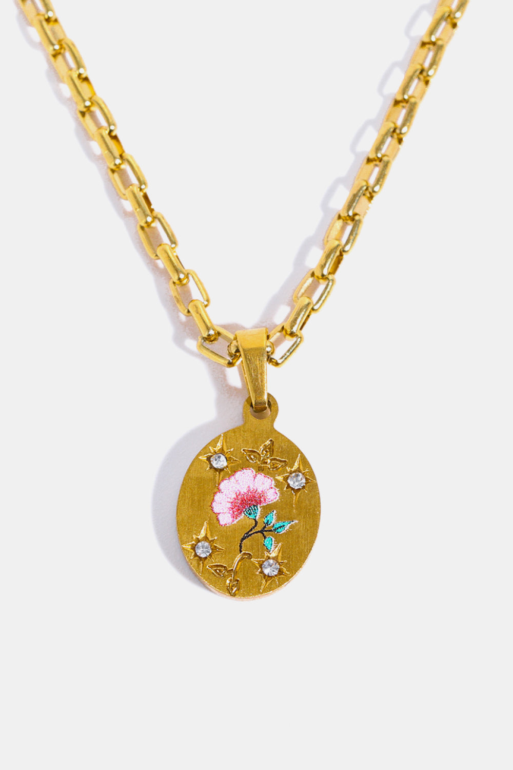 Stainless Steel 18K Gold-Plated Necklace Pink Floral One Size
