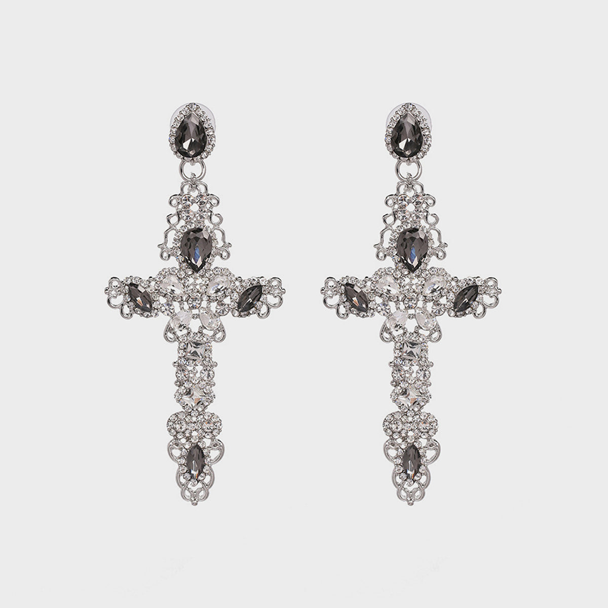 Rhinestone Alloy Cross Earrings Black One Size