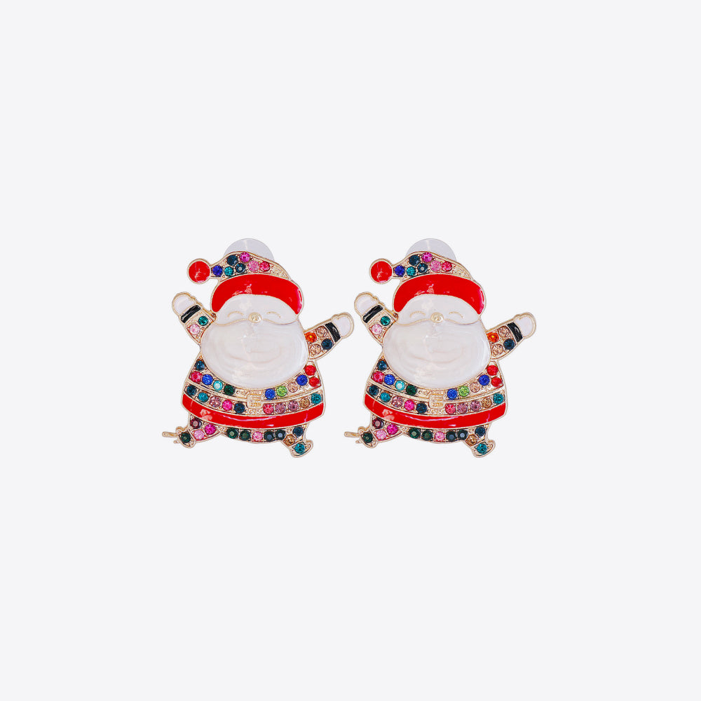 Rhinestone Alloy Santa Earrings Multicolor One Size
