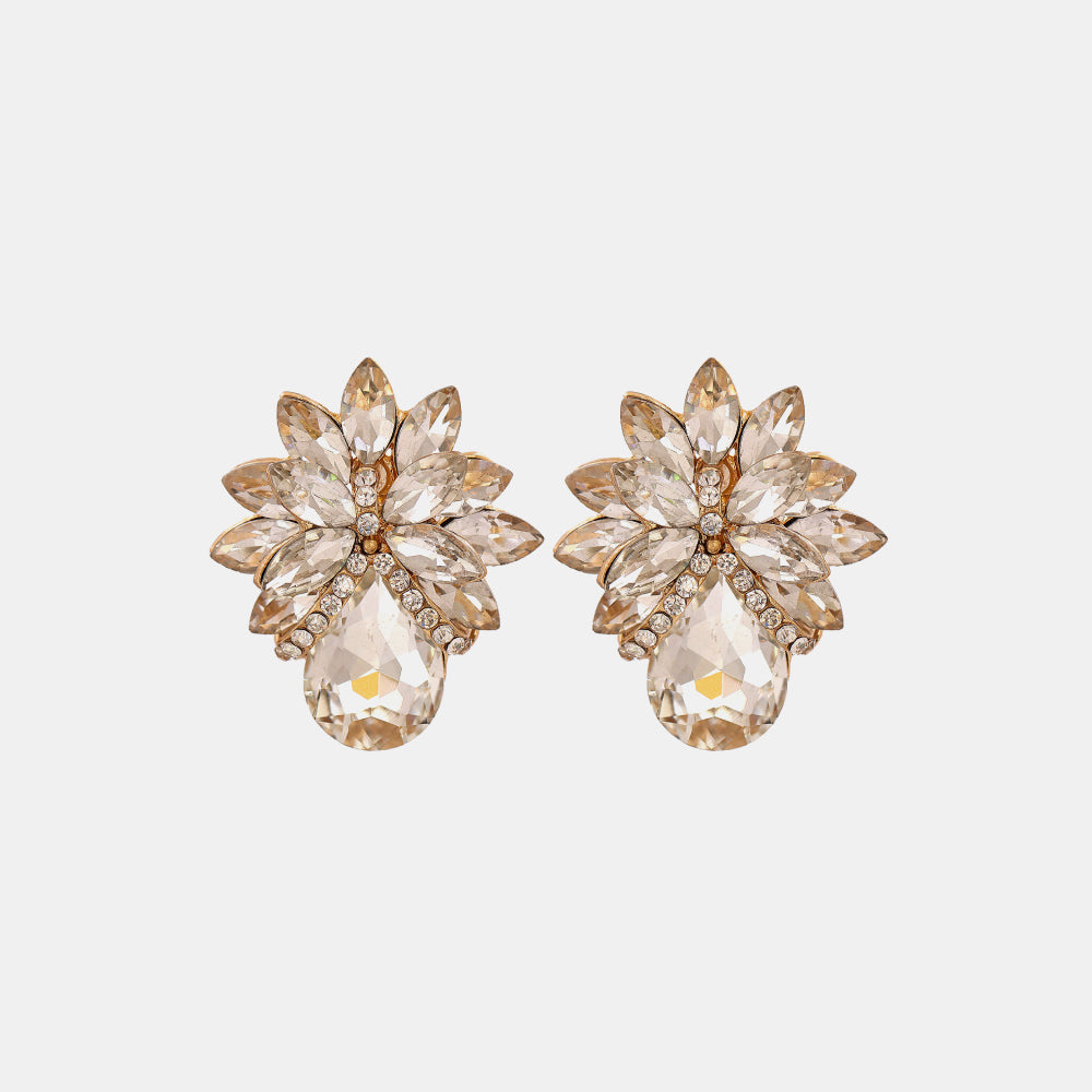 Flower Shape Glass Stone Stud Earrings Transparent One Size