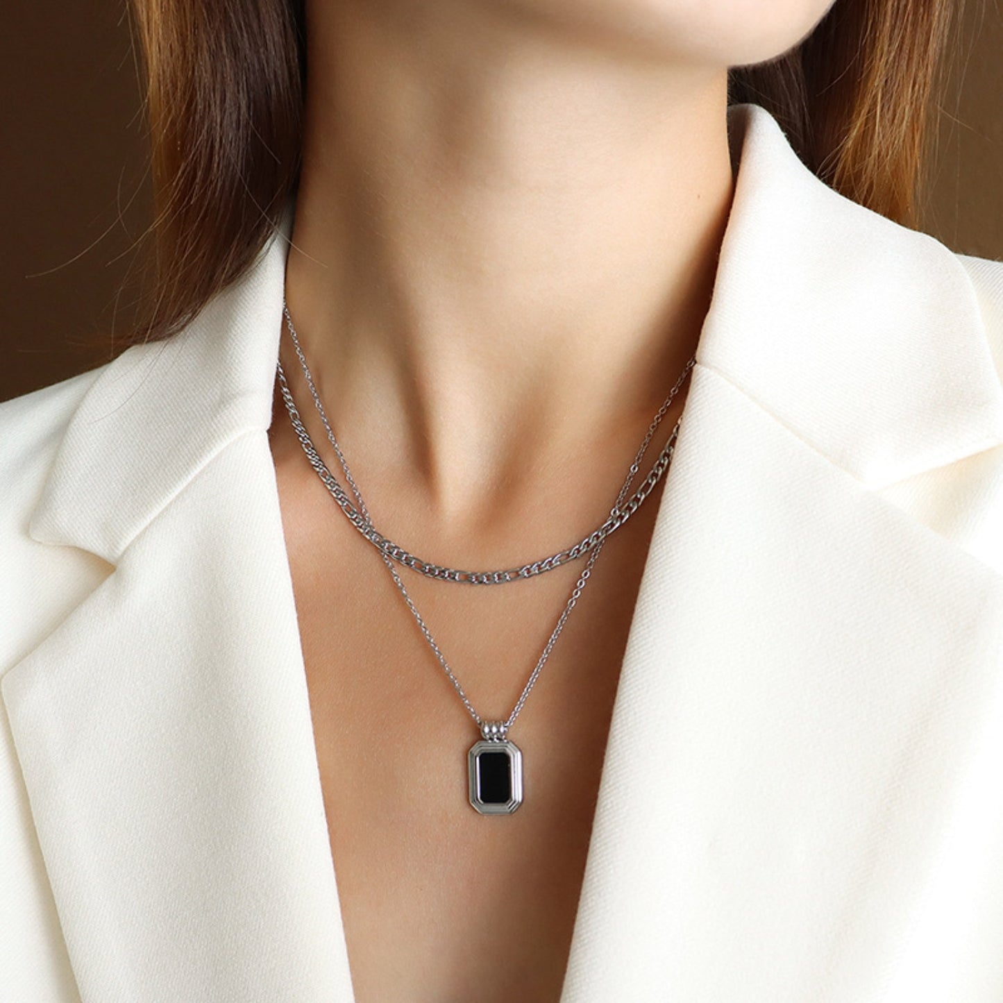 Titanium Steel Gold-Plated Pendant Necklace Silver One Size
