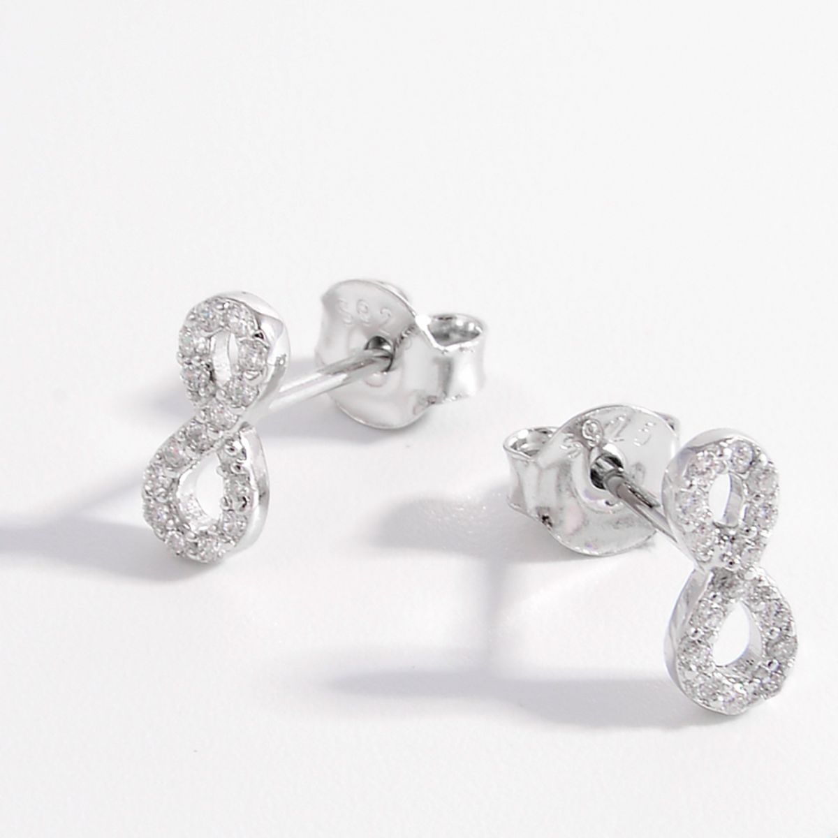 925 Sterling Silver Zircon Number 8 Stud Earrings Silver One Size