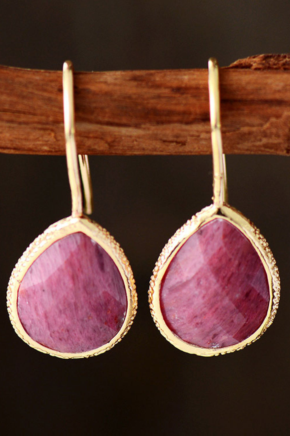 Handmade Natural Stone Teardrop Earrings Hot Pink One Size