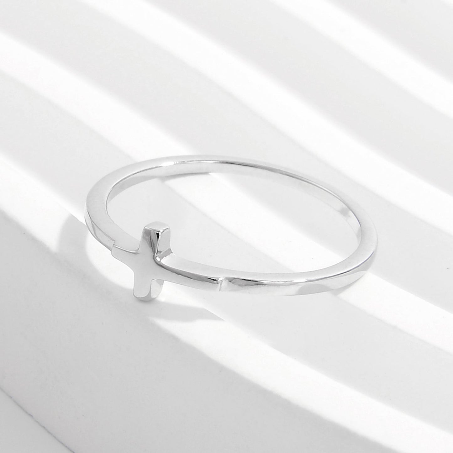 925 Sterling Silver Cross Ring on white background.