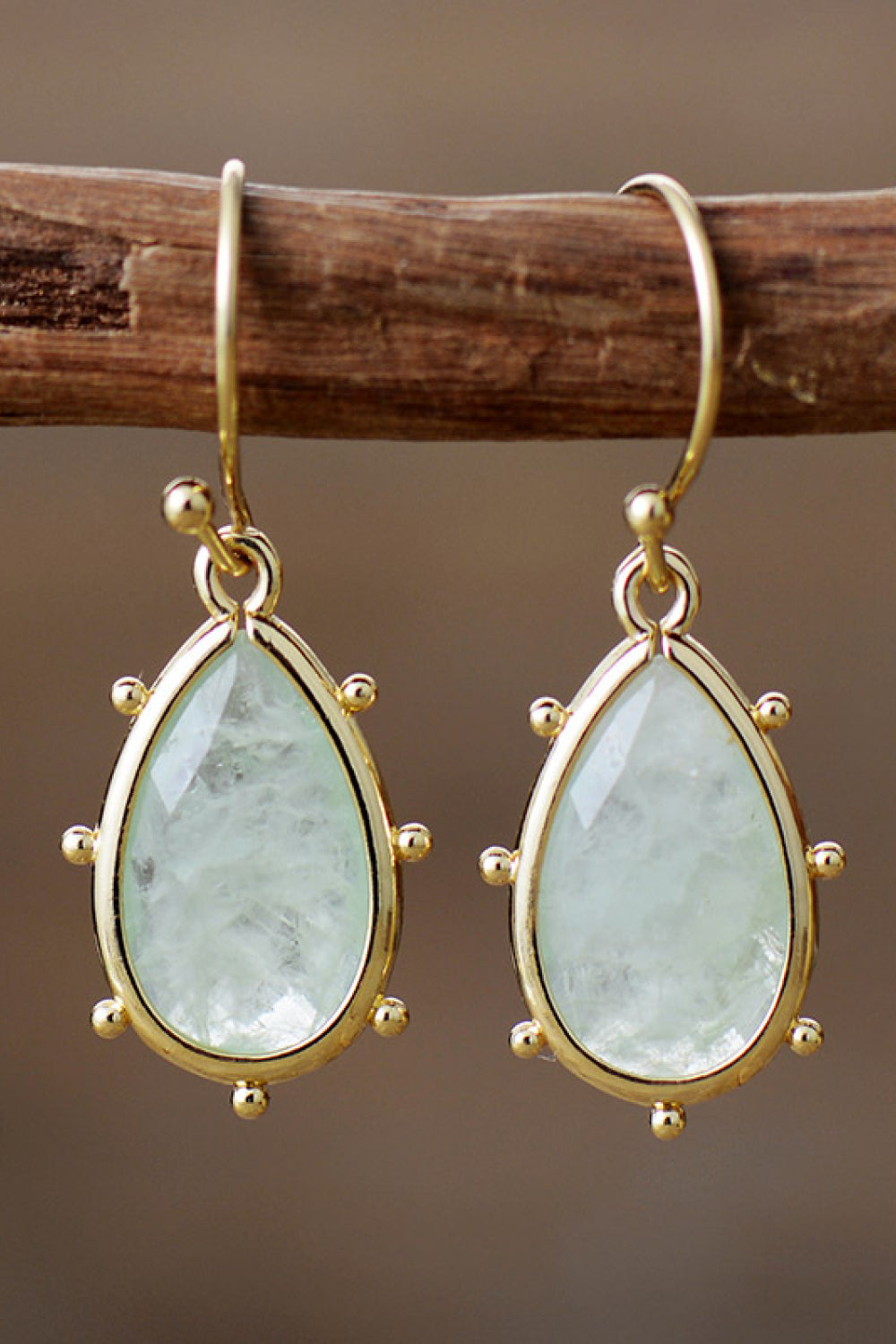Natural Stone Teardrop Earrings Light Green One Size