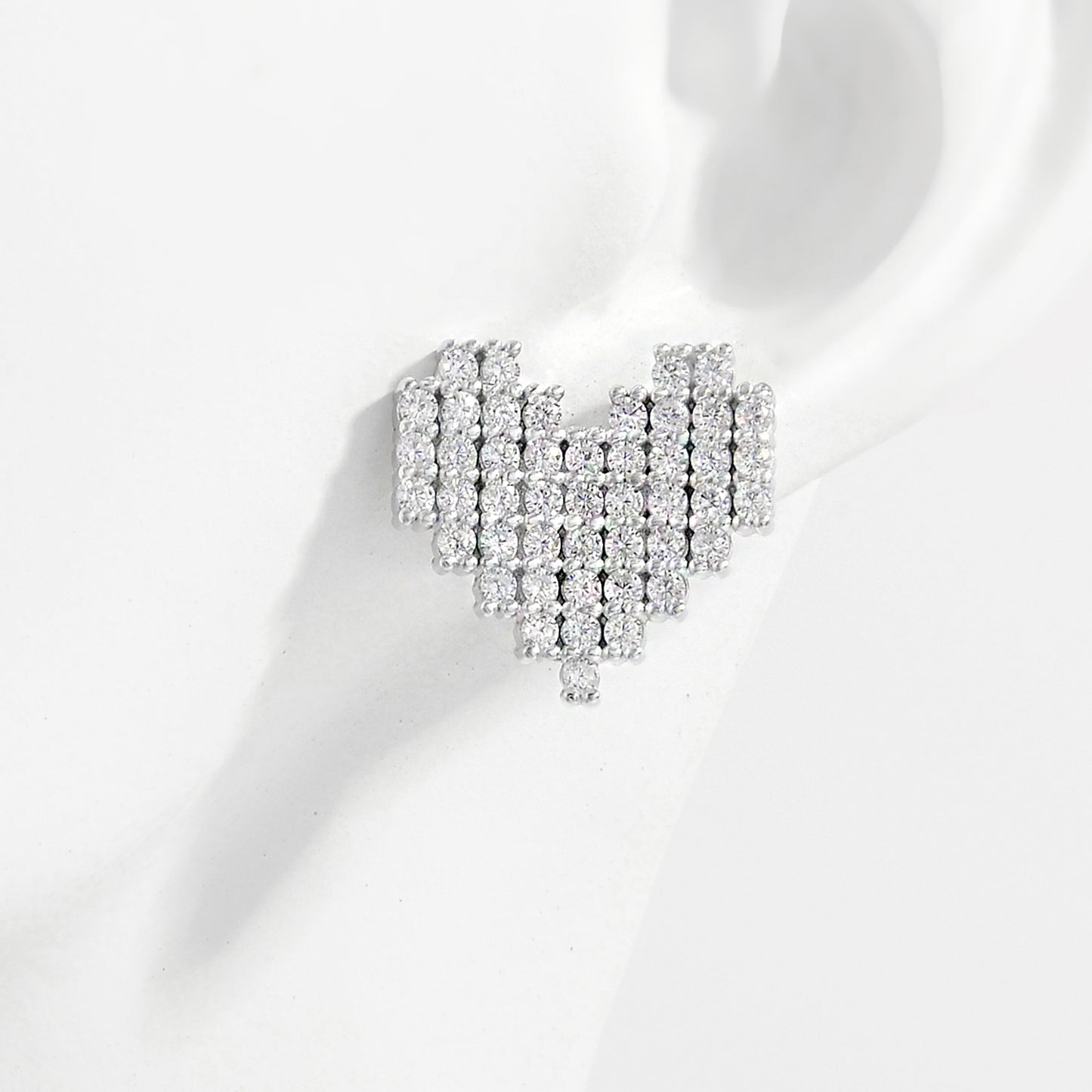 925 Sterling Silver Inlaid Zircon Heart Stud Earrings Silver One Size