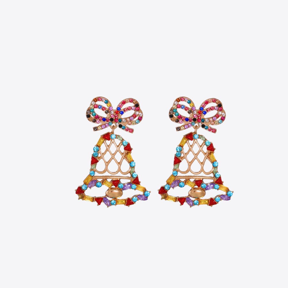 Rhinestone Alloy Christmas Bell Earrings Multicolor One Size