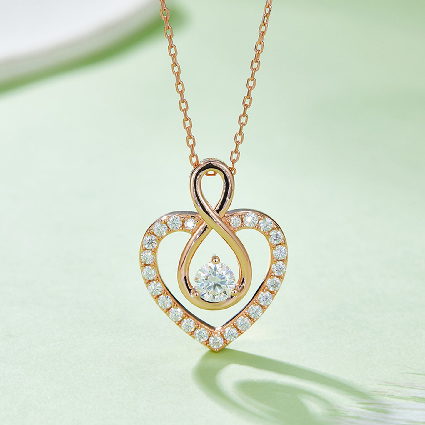 1 Carat Moissanite 925 Sterling Silver Heart Shape Necklace Rose Gold One Size