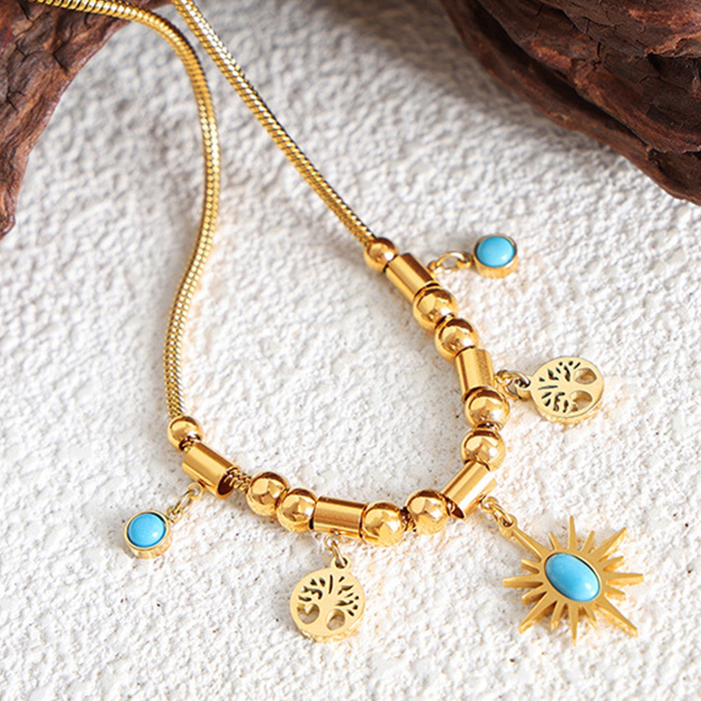 Gold-Plated Titanium Steel Charm Necklace Gold One Size