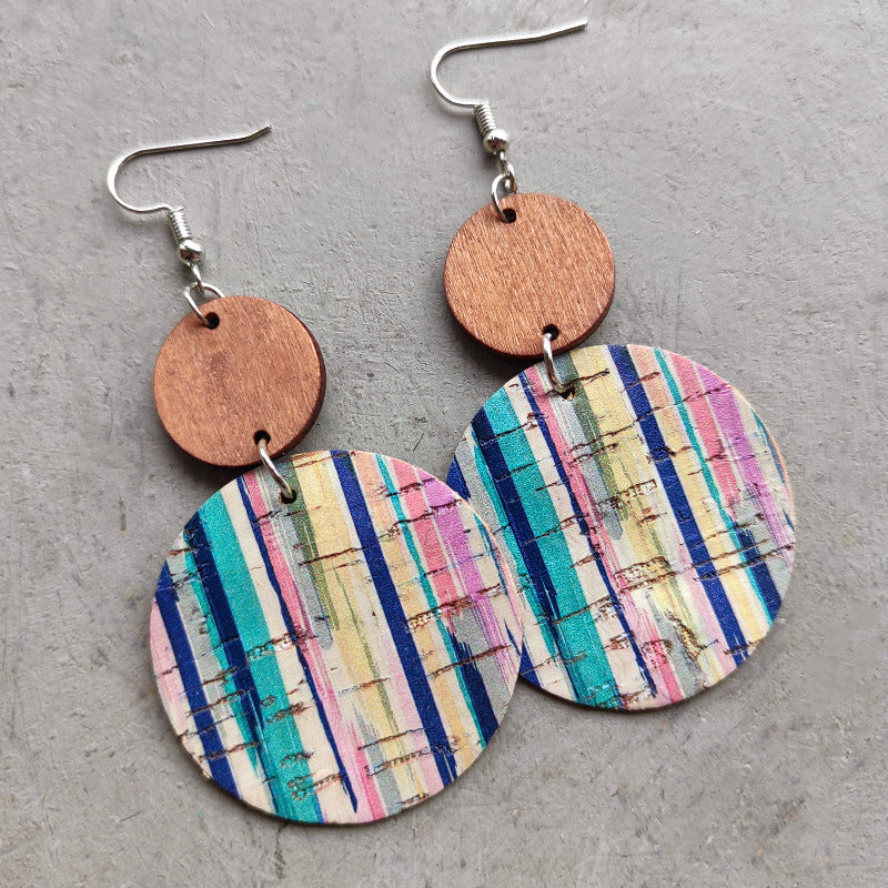 Round Shape Wooden Dangle Earrings Style B One Size