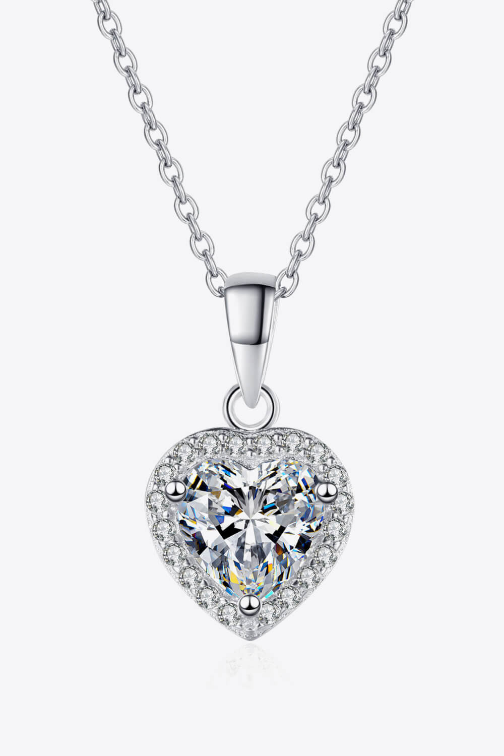1 Carat Moissanite Heart Pendant Chain Necklace Silver One Size