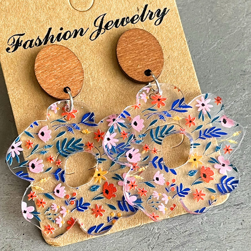 Flower Shape Acrylic Dangle Earrings Style F One Size