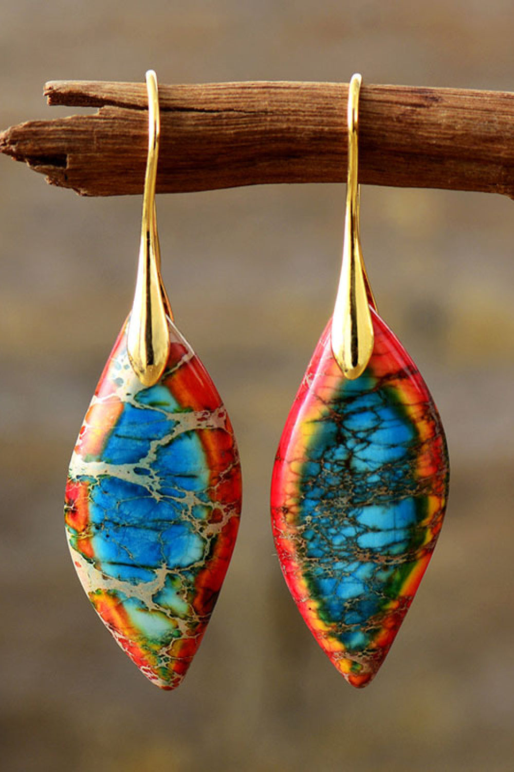 Handmade Natural Stone Dangle Earrings Orange One Size