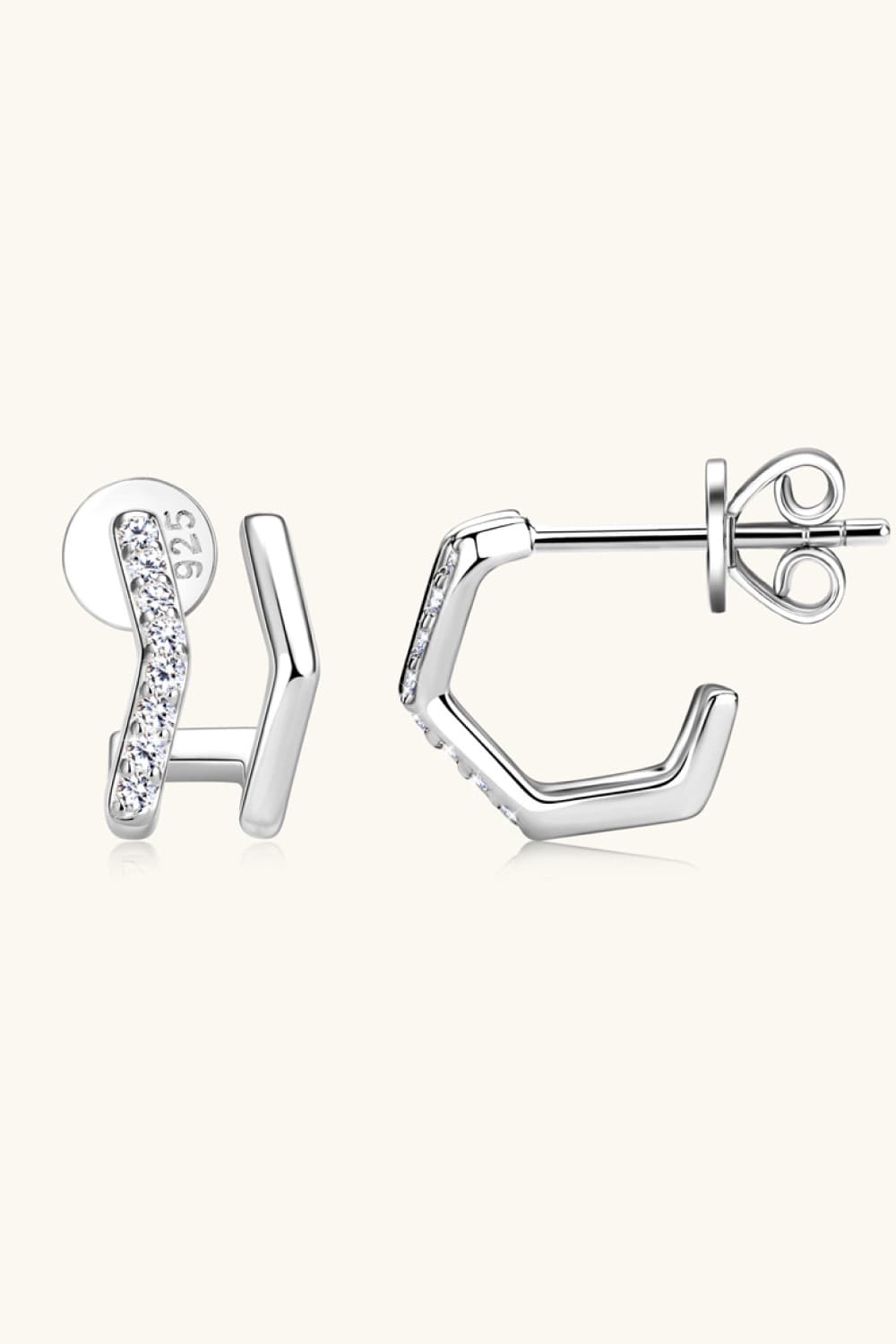 Moissanite 925 Sterling Silver Double-Layered Earrings Silver One Size