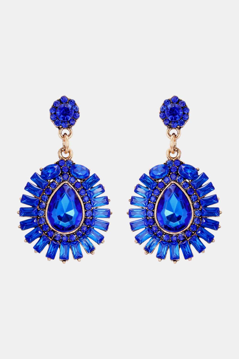Teardrop Shape Glass Stone Dangle Earrings Royal Blue One Size