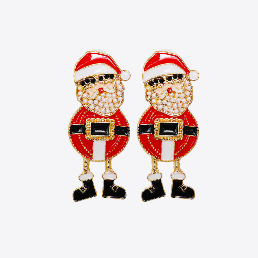 Rhinestone Alloy Santa Earrings Red One Size
