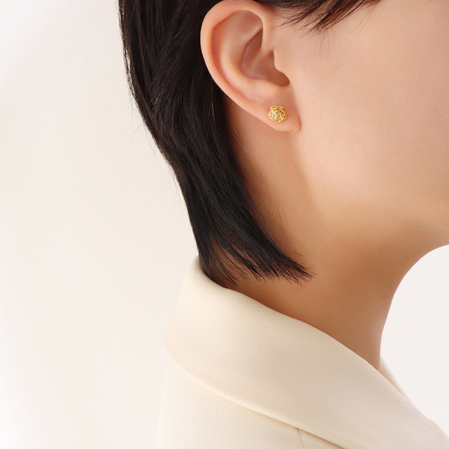 Titanium Steel Rose Stud Earrings Gold One Size