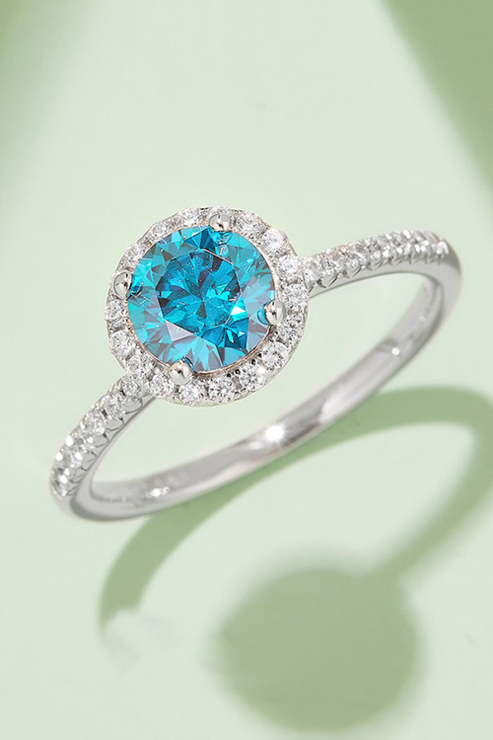 1 Carat Moissanite 925 Sterling Silver Halo Ring Sky Blue