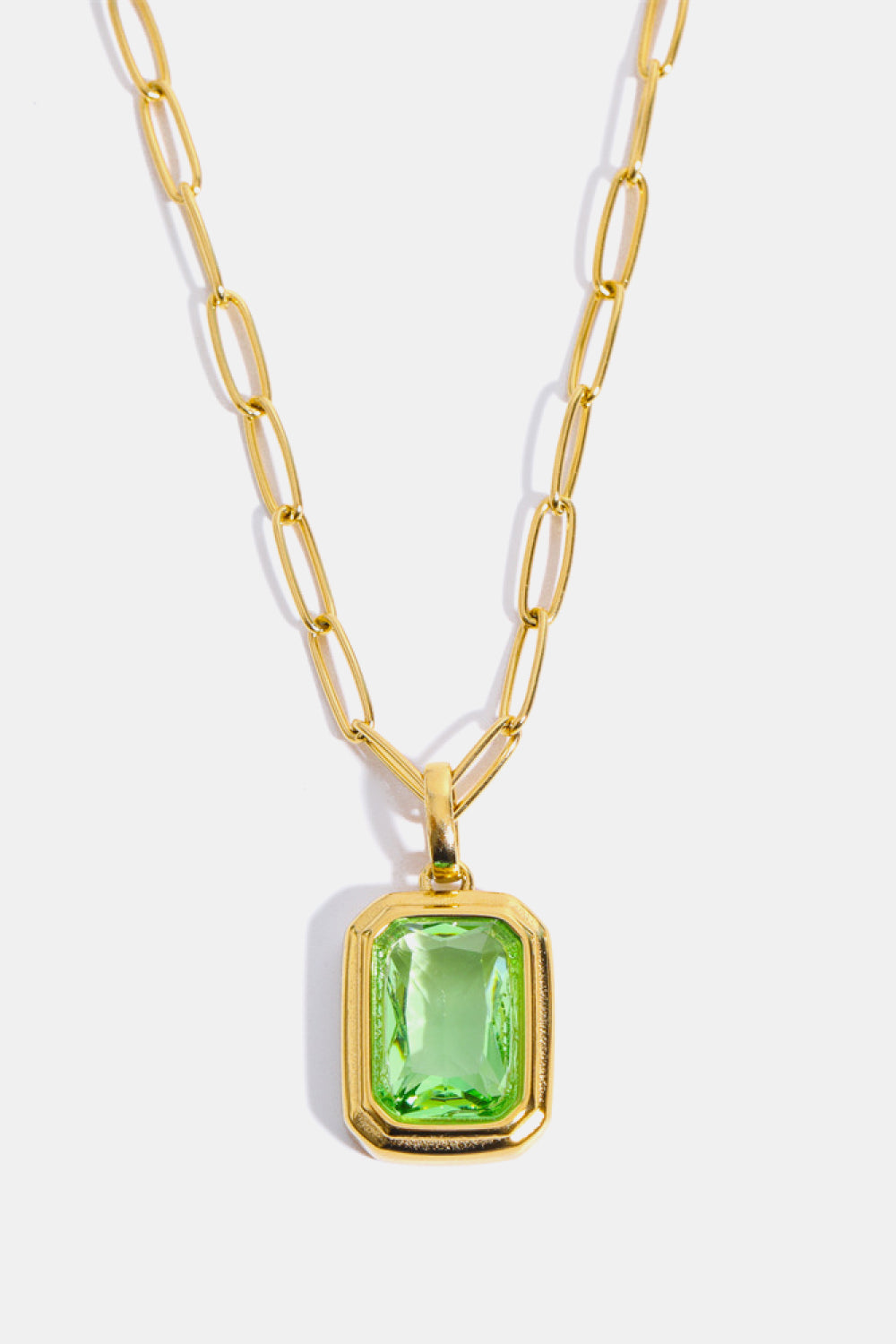Zircon 18K Gold-Plated Geometrical Shape Pendant Necklace Light Green One Size