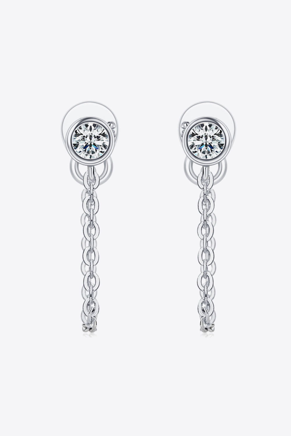 Inlaid Moissanite Chain Earrings Silver One Size