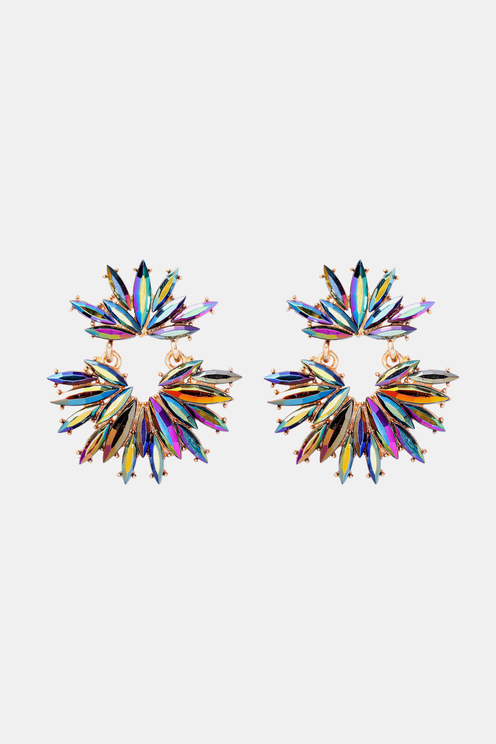 Flower Shape Glass Stone Dangle Earrings Shiny One Size