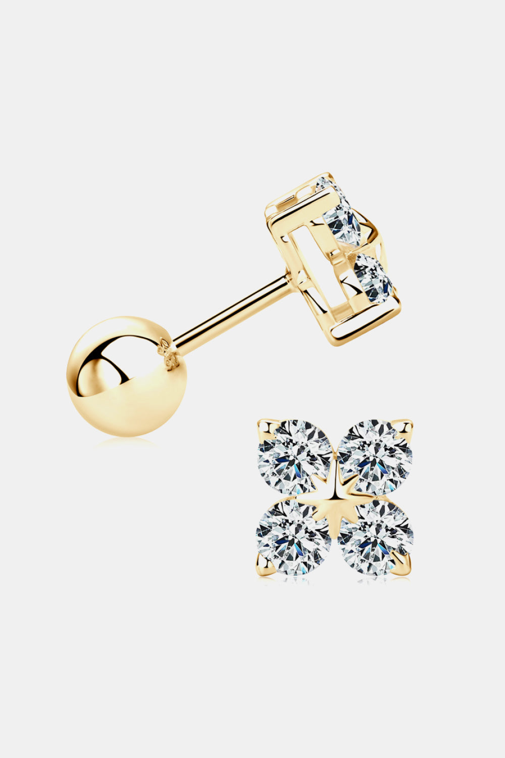Moissanite 925 Sterling Silver Four-Leaf Clover Shape Earrings Gold One Size