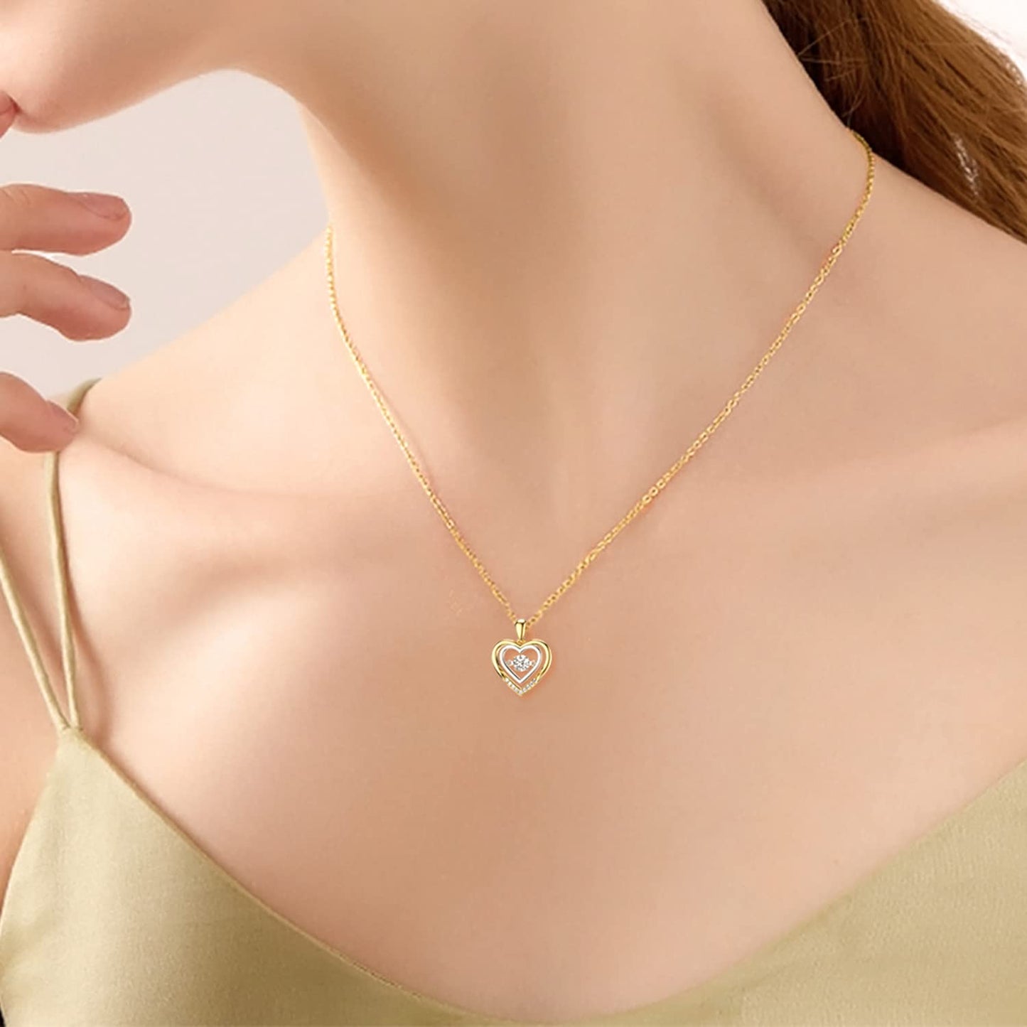 14k Gold Created Moissanite Heart Pendant Necklace for Women, Real Gold Anniversary Jewelry for Wife, Gifts for Her, 16-18 Inch