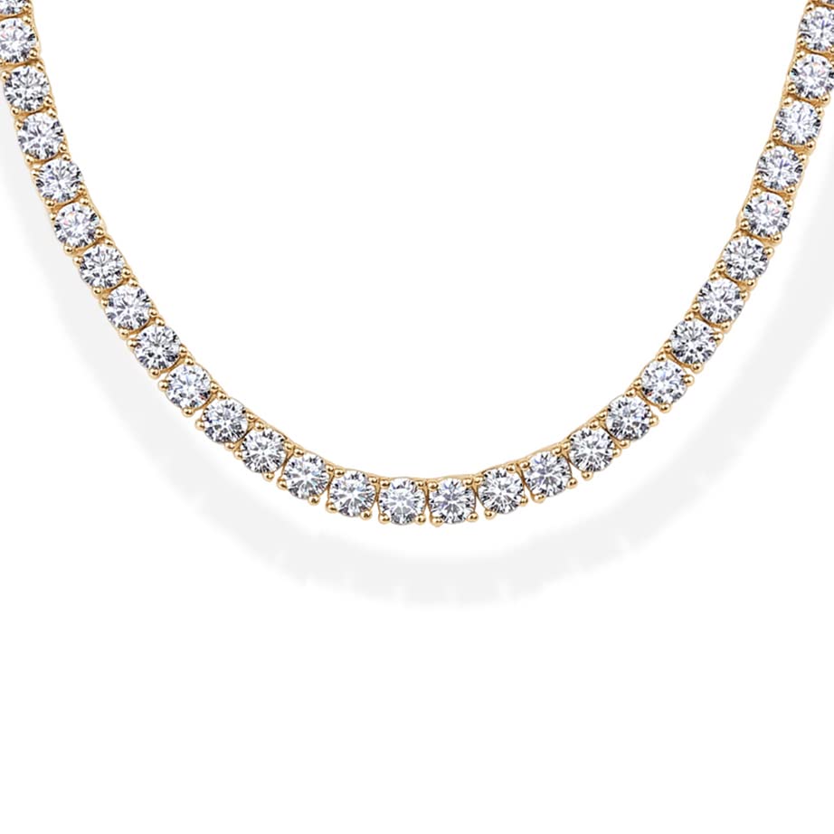 PAVOI 14K Gold Plated 3mm Simulated Diamond Tennis Necklace for Women | Tennis Chain | Chunky Long Gold Necklace for Women| Sizes 15" and 18" Yellow Gold 18 Inches