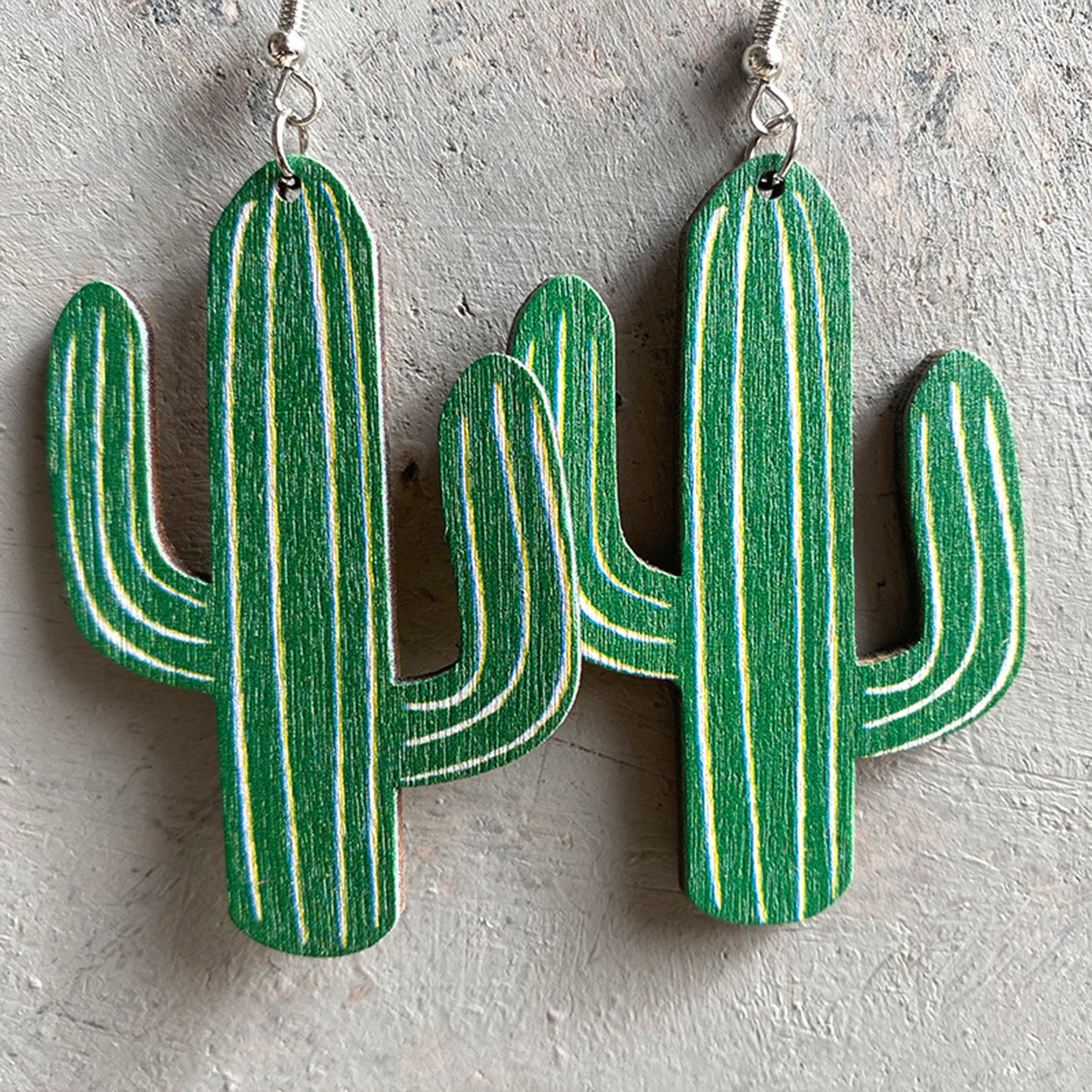 Iron Hook Wooden Earrings Dark Green One Size