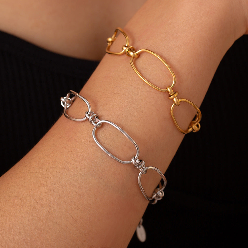 Titanium Steel Chain Bracelet Gold One Size