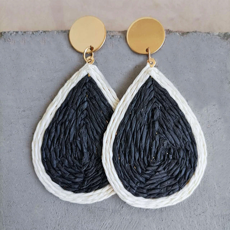 Raffia Grass Teardrop Earrings Black One Size