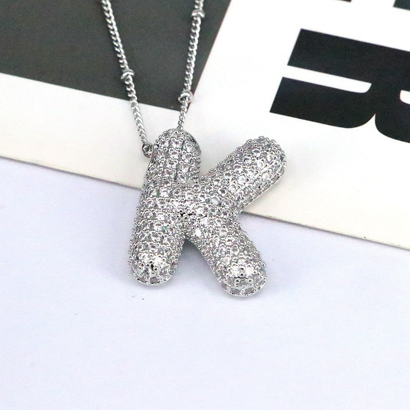 Copper Inlaid Zircon Letter Pendant Necklace Style K One Size
