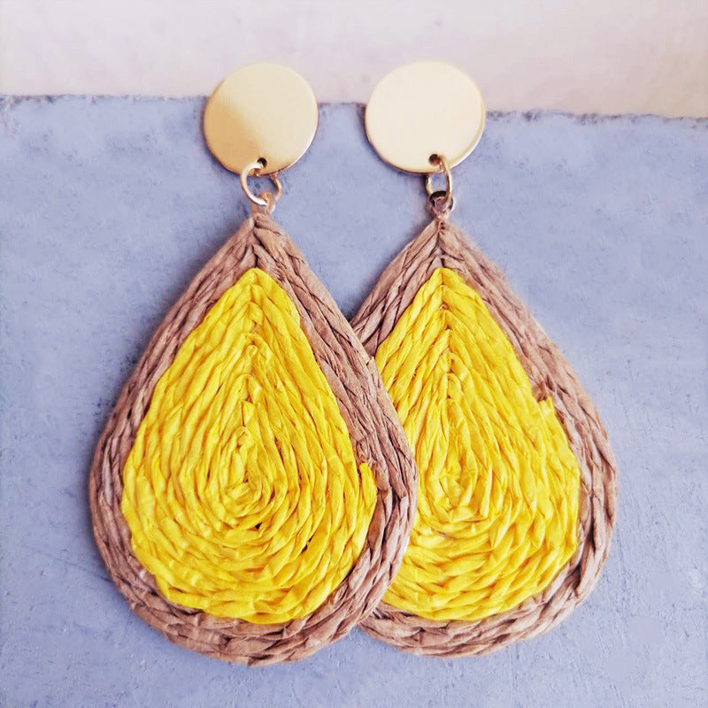 Raffia Grass Teardrop Earrings Yellow One Size