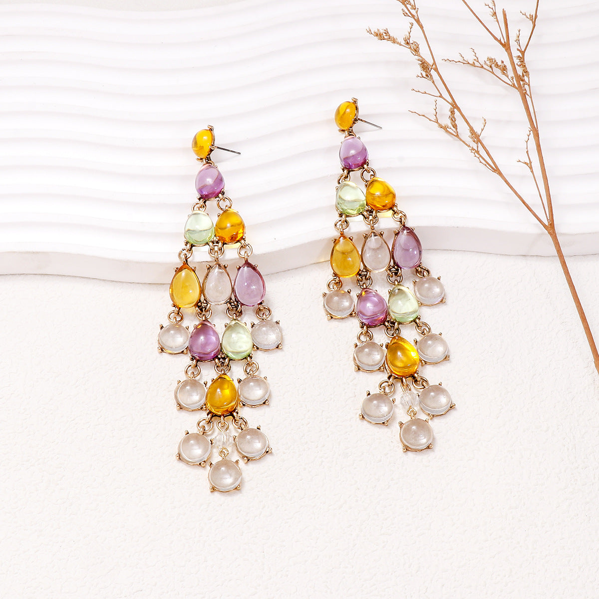 Alloy & Rhinestone Teardrop Earrings Multicolor One Size