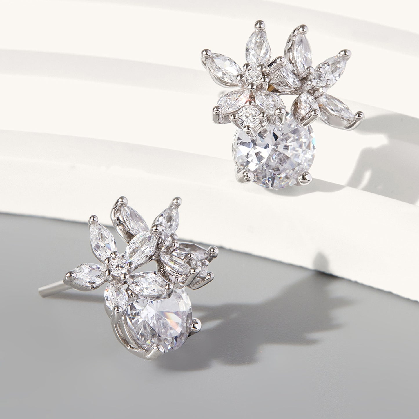 Zircon 925 Sterling Silver Flower Stud Earrings Silver One Size